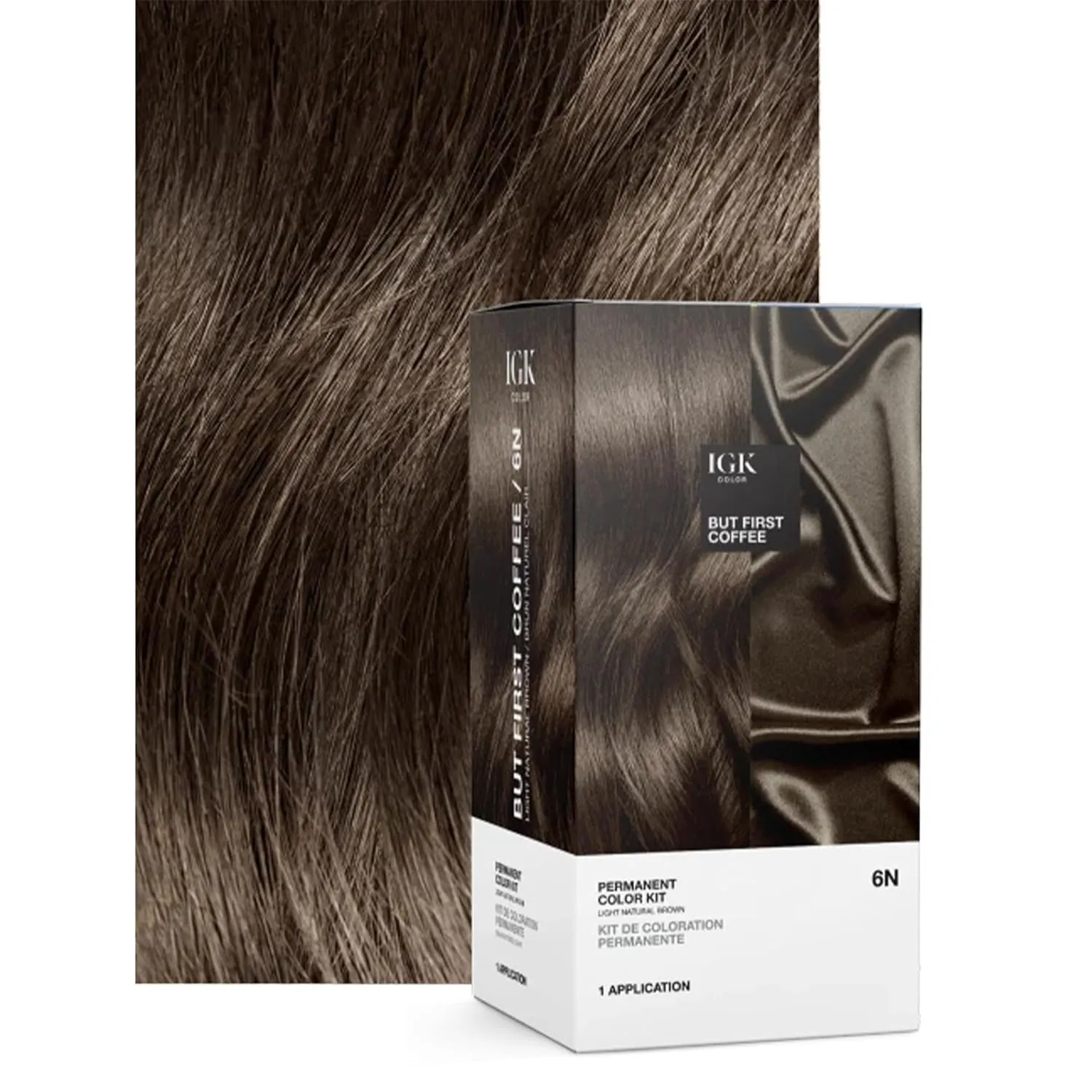 IGK Permanent Hair Color Kit | 6N But First Coffee - Light Natural Brown | 100% Gray Color Coverage   Strengthen   Shine | Ammonia Free
