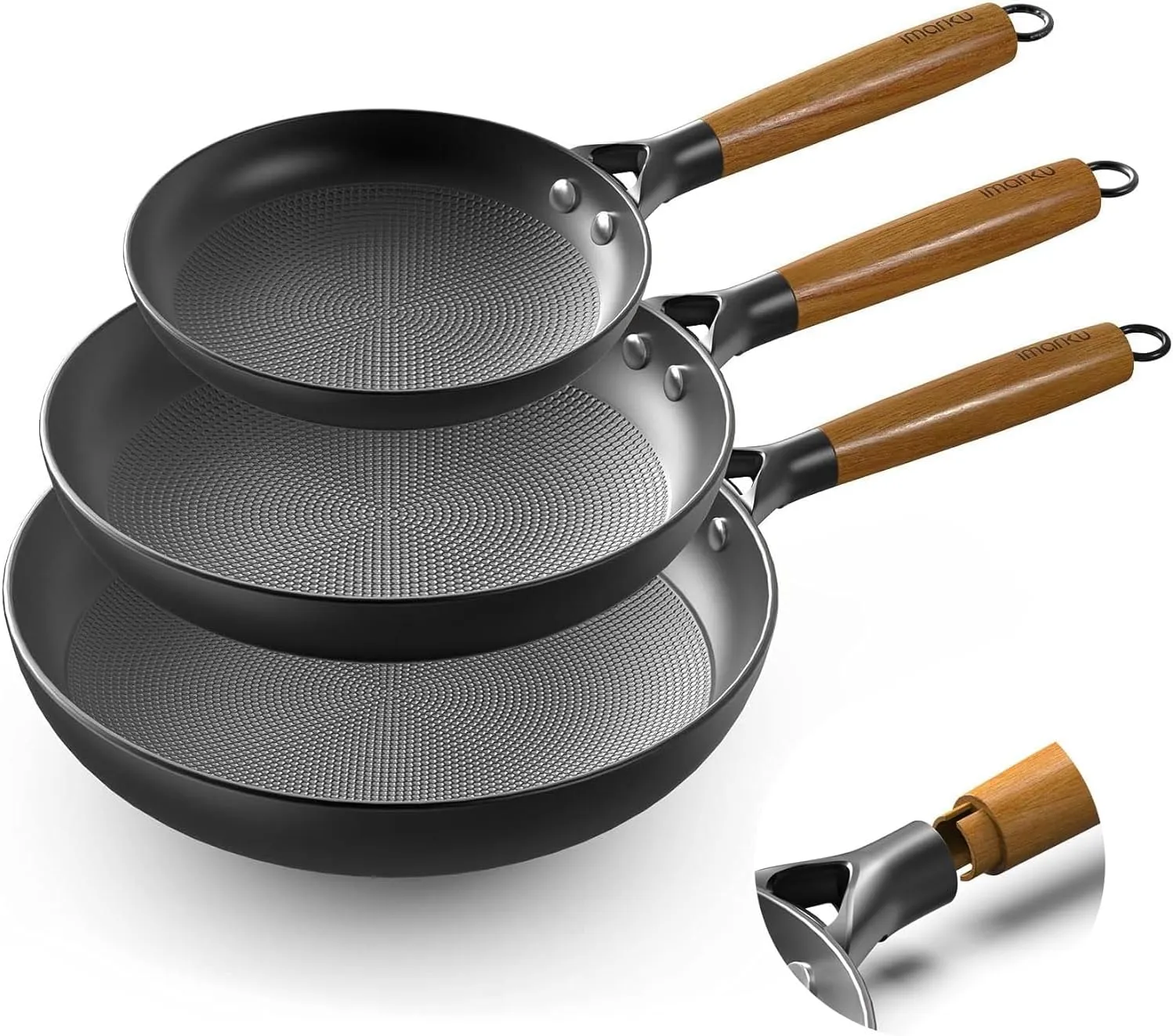 imarku Non Stick Frying Pans - 8&10&12 Inch Cast Iron Skillets Professional Cast Iron Pan Dishwasher Safe Nonstick Frying Pan Set, Detachable Handle, Best Gifts for Women/Men