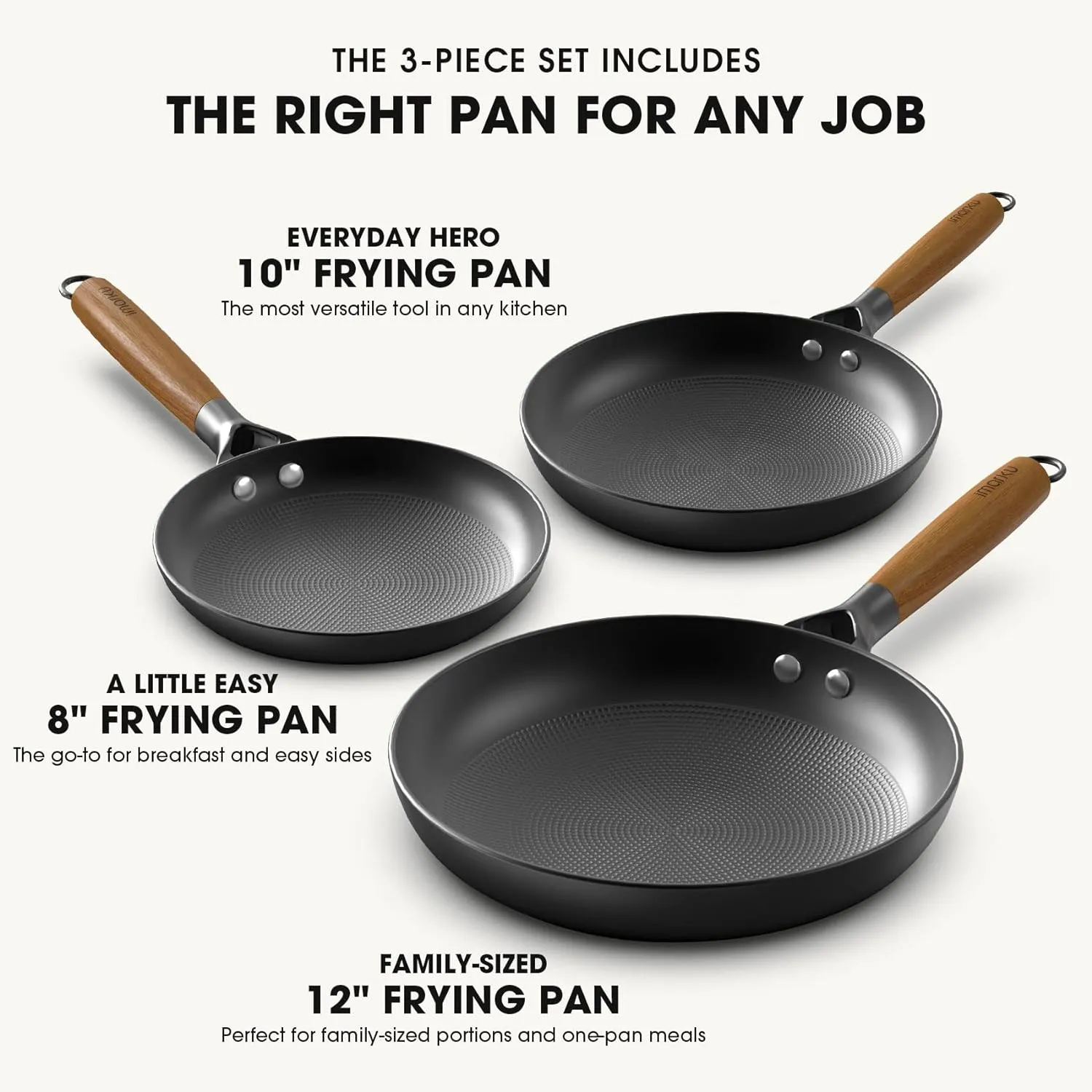 imarku Non Stick Frying Pans - 8&10&12 Inch Cast Iron Skillets Professional Cast Iron Pan Dishwasher Safe Nonstick Frying Pan Set, Detachable Handle, Best Gifts for Women/Men