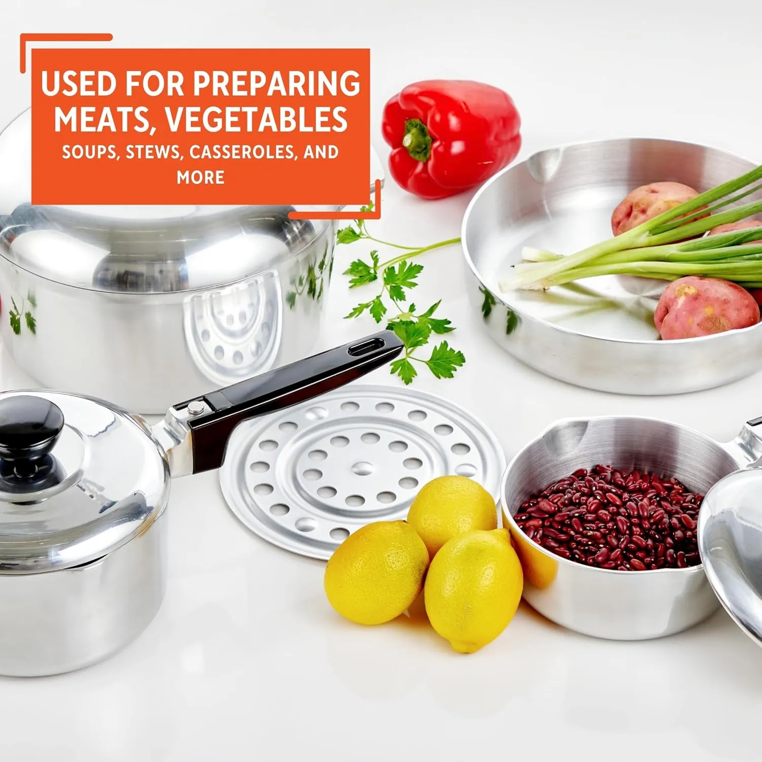 IMUSA USA Heavy Duty 8-Piece Cast Aluminum Cajun Cookware Set, Silver