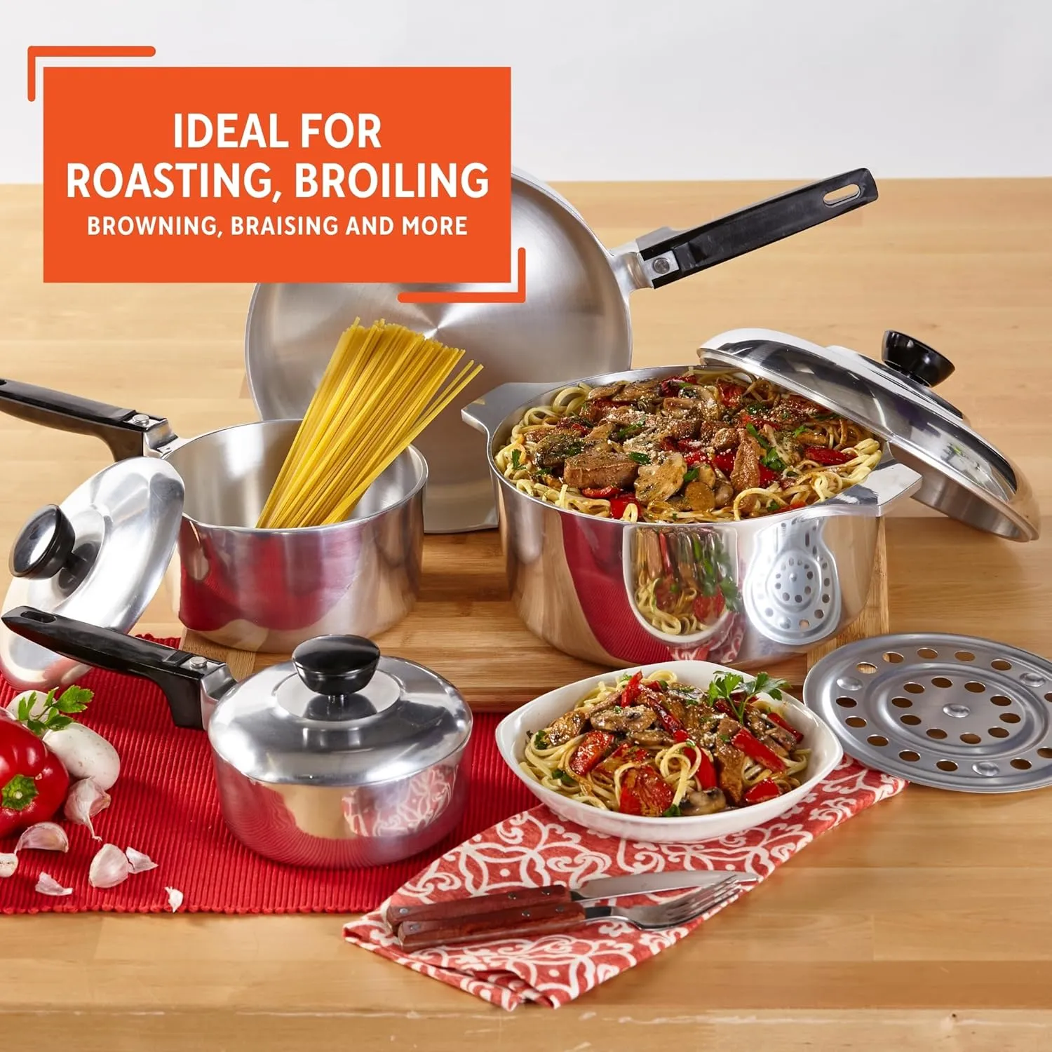 IMUSA USA Heavy Duty 8-Piece Cast Aluminum Cajun Cookware Set, Silver