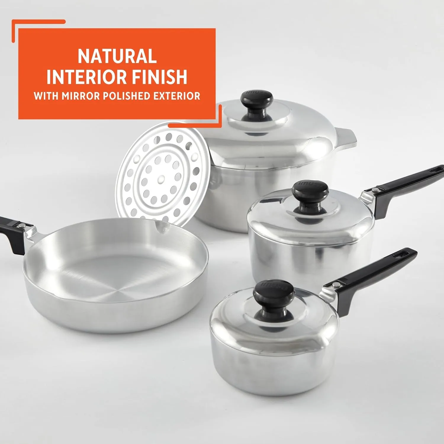 IMUSA USA Heavy Duty 8-Piece Cast Aluminum Cajun Cookware Set, Silver
