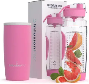 Infusion Pro 32 oz Fruit Infuser Water Bottle with Insulated Sleeve & 50 Recipe Fruit Infusion Water eBook : Bottom Loading, Large Water Infuser for More Flavor : Unique Gift Idea for Women