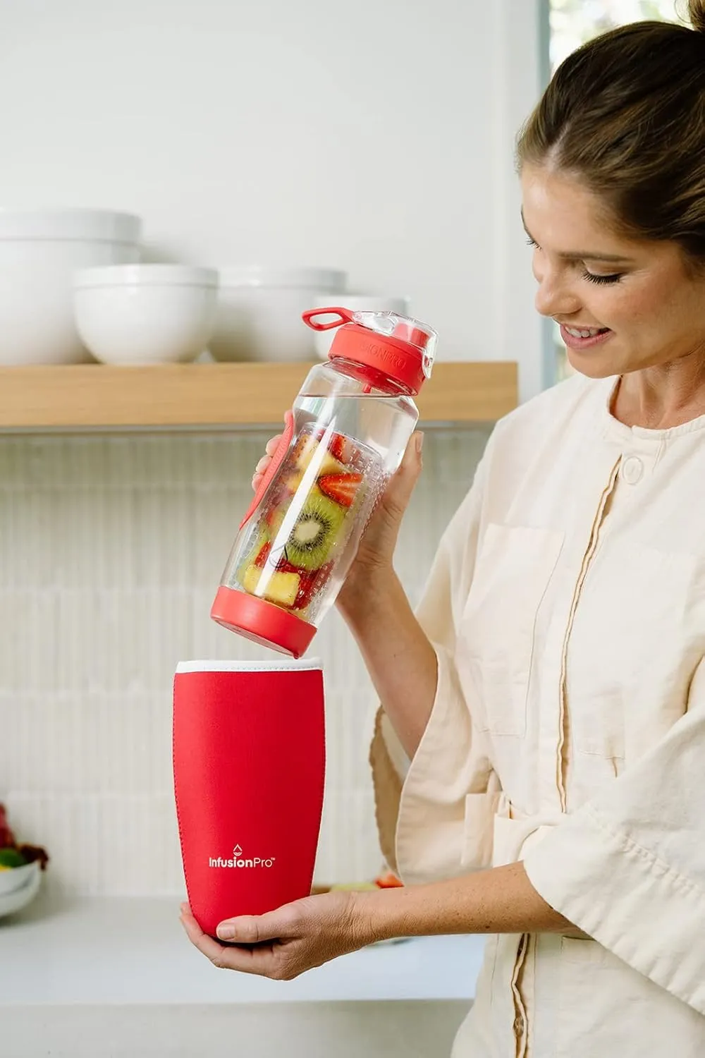 Infusion Pro 32 oz Fruit Infuser Water Bottle with Insulated Sleeve & 50 Recipe Fruit Infusion Water eBook : Bottom Loading, Large Water Infuser for More Flavor : Unique Gift Idea for Women