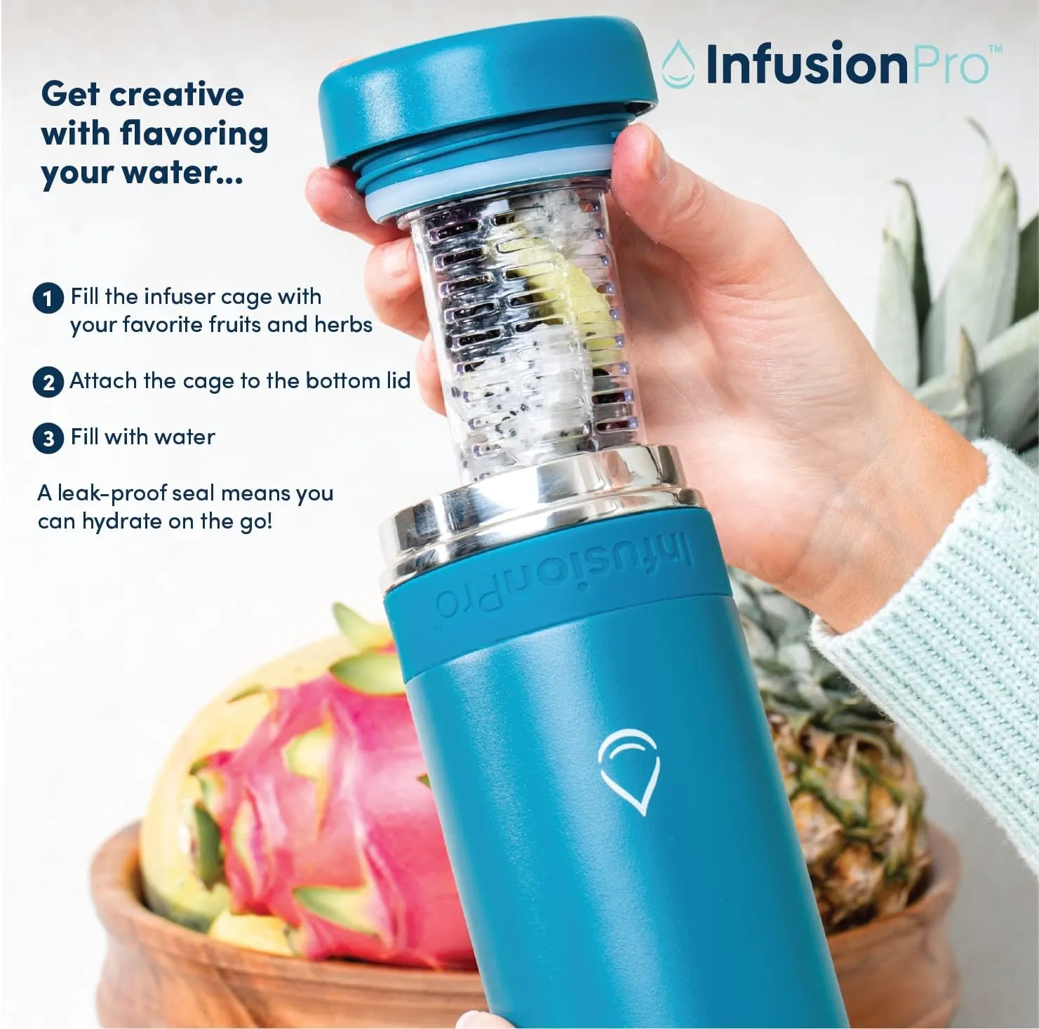 Infusion Pro Fruit Infuser Water Bottle - Vacuum Insulated (20 oz) Stainless Steel : Fruit Infusion Recipe eBook : Bottom Loading for More Flavor : Easy Cleaning : Great Gift