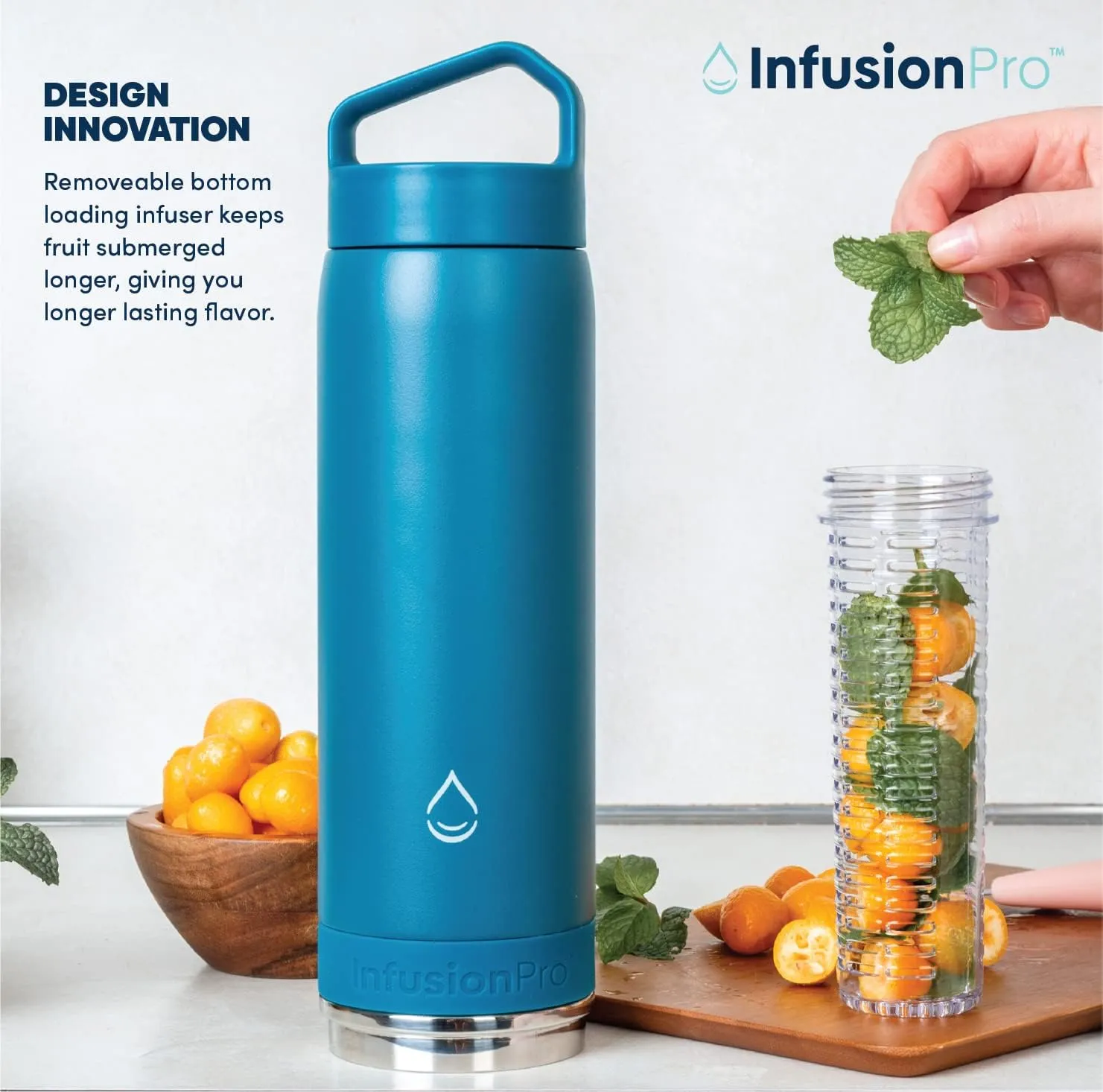 Infusion Pro Fruit Infuser Water Bottle - Vacuum Insulated (20 oz) Stainless Steel : Fruit Infusion Recipe eBook : Bottom Loading for More Flavor : Easy Cleaning : Great Gift