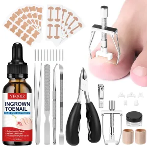 Ingrown Toenail Treatment Tool Kit, Ingrown Toenail Removal Kit with Ingrown Toenail Corrector, Ingrown Toenail Drops, Corrector Patch, Toenail Clipper, Nail File Lifter Tools