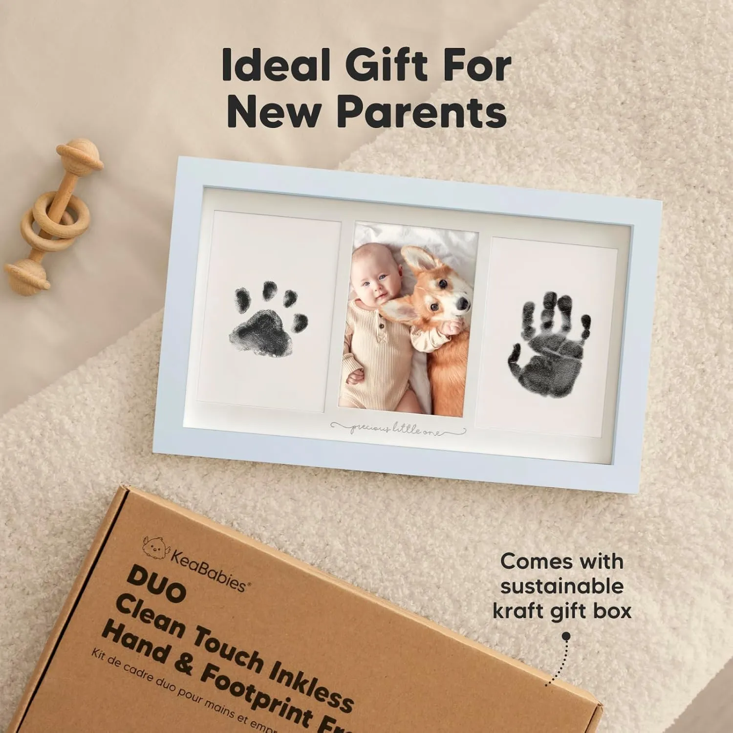 Inkless Hand and Footprint Kit, Boy, Girl, Newborn Keepsake - No Mess Ink Pad for Baby Handprint, Clean Touch Dog Paw Print Kit, Personalized Baby Shower Gifts, First Mother's Day (Mist Blue)
