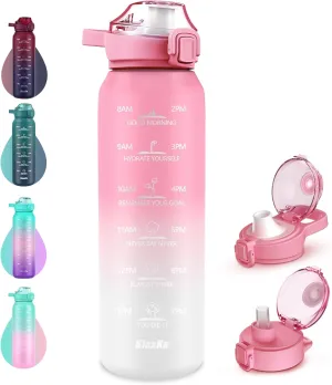 Insulated Water Bottle 32oz with 2Lids,18/10 Stainless Steel 1000ml Insulated Water Bottle Double Walled with Handle, Metal Canteen Keep Cold 48H Hot 24H for Men, Women & Kids