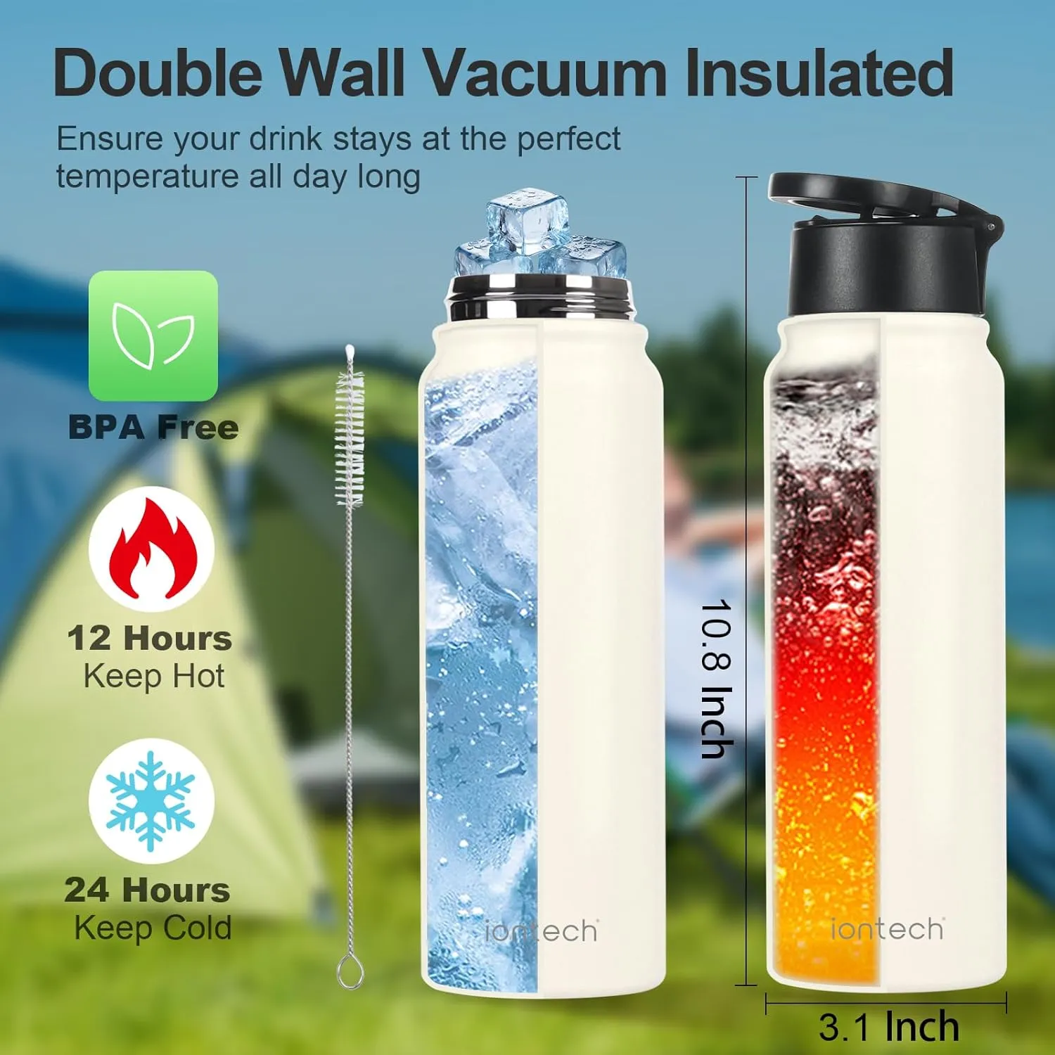 Insulated Water Bottle with Magnetic Phone Holder Compatible with MagSafe and iPhone, Double-Sided Magnet, Stainless Steel Water Bottle Phone Mount for Sports Travel, Hot 12H Cold 24H, 27oz (Black)