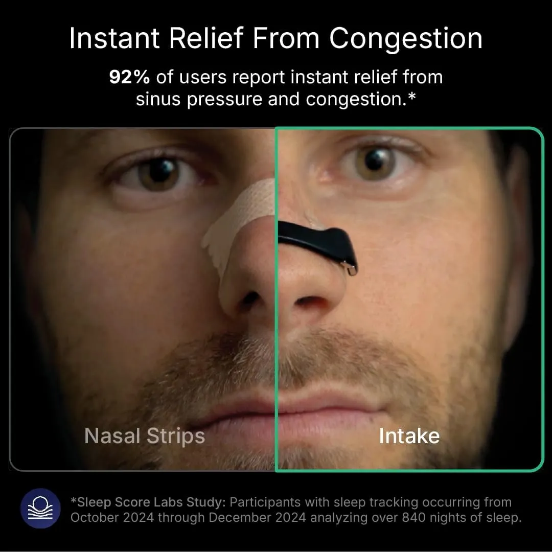 Intake Breathing Nasal Strip Starter Kit (30 Count, Black) - Boost Oxygen Intake, Reduce Snoring, Improve Sleep Quality - Sweat Resistant, Skin Safe Nasal Strips - Extra Strength Snoring Solution