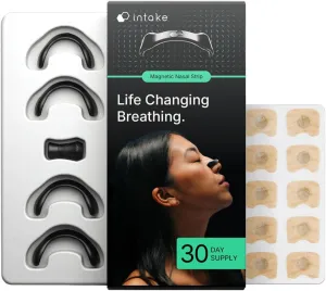 Intake Breathing Nasal Strip Starter Kit (30 Count, Black) - Boost Oxygen Intake, Reduce Snoring, Improve Sleep Quality - Sweat Resistant, Skin Safe Nasal Strips - Extra Strength Snoring Solution