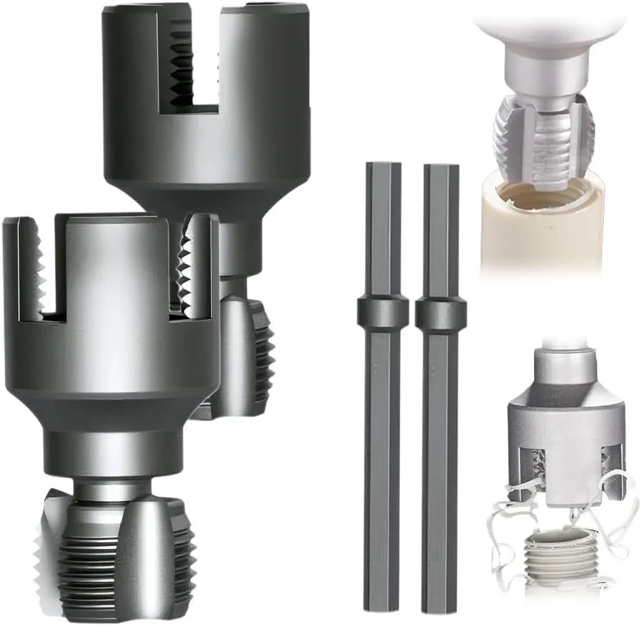 Internal and External Pipe Thread Cutting Tool, 2025 New Electric Drill Compatible PVC Pipe Threader Kit, Plastic Pipe Threader Kit Pipe Sizes Rethreading Tool 1/2" 3/4" (1/2" 3/4")