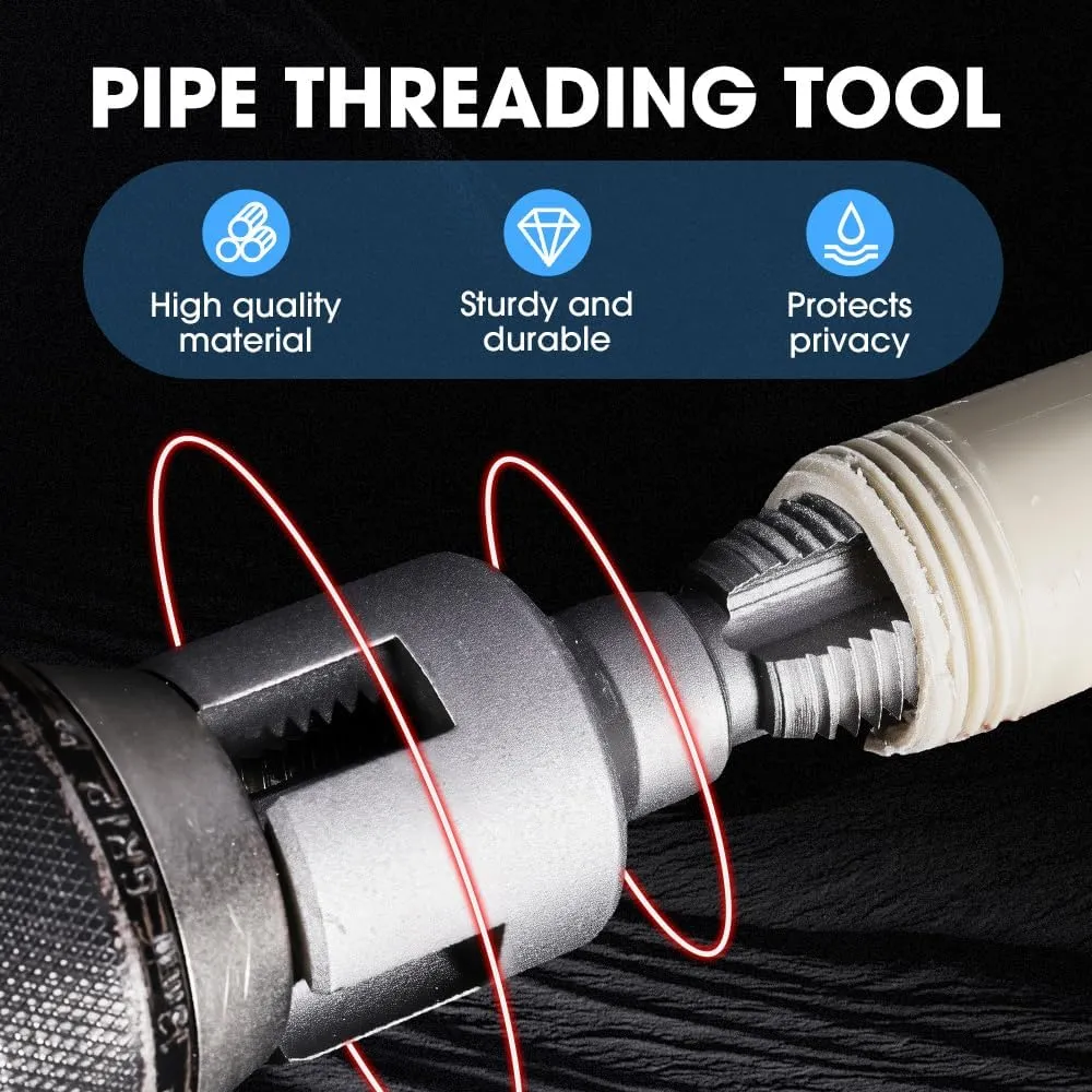 Internal and External Pipe Thread Cutting Tool, 2025 New Electric Drill Compatible PVC Pipe Threader Kit, Plastic Pipe Threader Kit Pipe Sizes Rethreading Tool 1/2" 3/4" (1/2" 3/4")