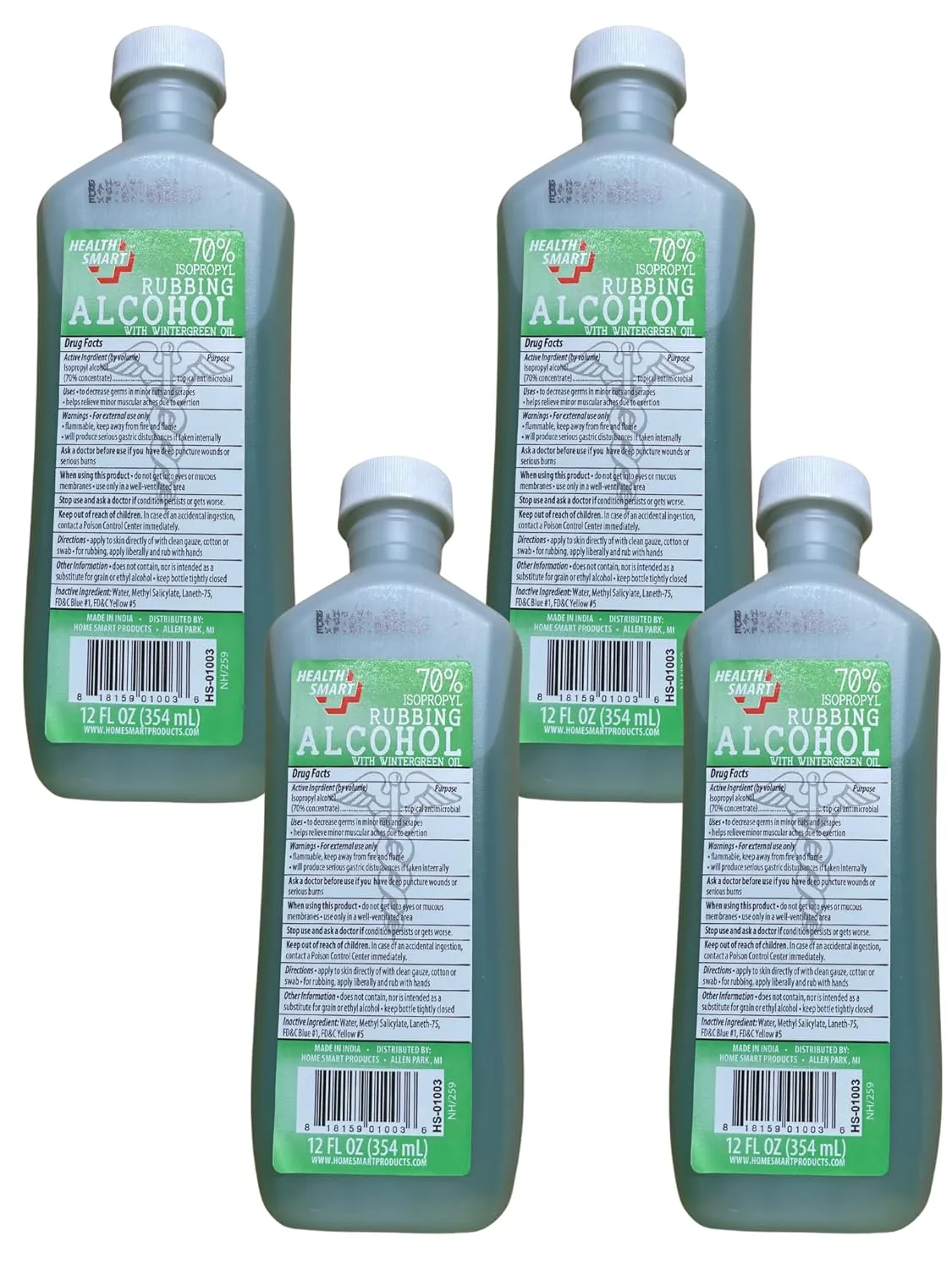 Isopropyl Alcohol 70% Solution with Wintergreen, Multipurpose First Aid Antiseptic and Cleaner for Minor Cuts, Scrapes, and Abrasions 12oz Pack of 4