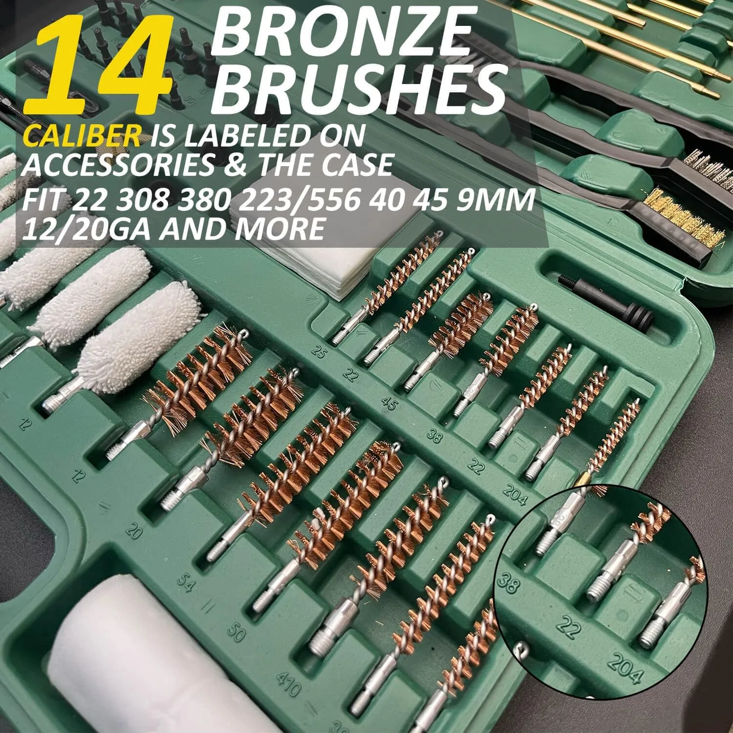 iunio Universal Gun Cleaning Kit, with Mat and Case, Full Brass Jags, Rods and Adapters, for All Guns, Rifle, Shotgun, Handgun, Pistol, Hunting, Shooting, All Caliber