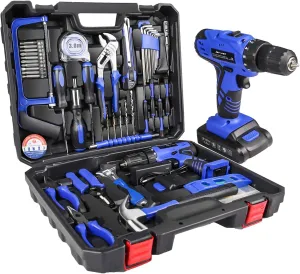 jar-owl 21V Tool Set with Drill, 350 in-lb Torque, 0-1350RMP Variable Speed, 10MM 3/8'' Keyless Chuck, 18 1 Clutch, 1.5Ah Li-Ion Battery & Charger for Home Tool Kit