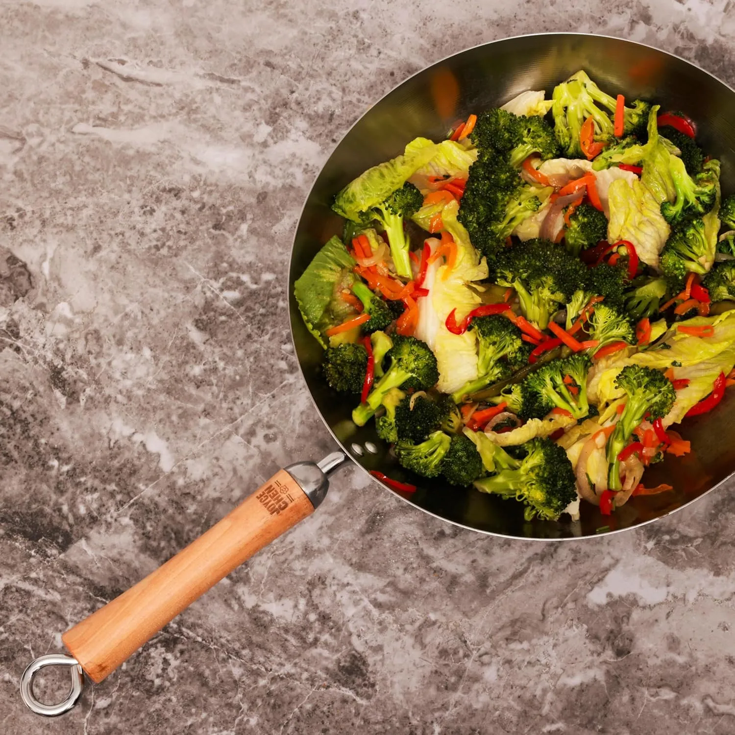 JOYCE CHEN Classic Series 12-Inch Carbon Steel Stir Fry Pan with Birch Handle