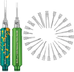 JRready ST5347 JRDDS Terminal Removal Tool Kit Upgraded Deutsch Pin Removal Tool 2 Storage Handles & 26 Replacement Tips Molex Pin Extractor Tools for AMP/TE Molex Delphi JST Harting Connectors etc