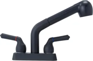 JS Jackson Supplies Dual Handle Pull Out Faucet, Black Finish, 4 Inch Center Set, Universal Utility Sink or Laundry Tub ABS Plastic Faucet with Spray Setting