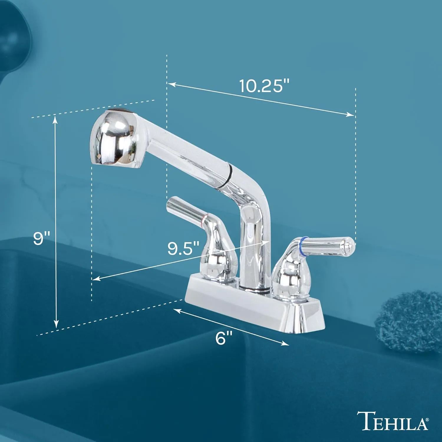 JS Jackson Supplies Dual Handle Pull Out Faucet, Chrome Finish, 4 Inch Center Set, Universal Utility Sink or Laundry Tub ABS Plastic Faucet with Spray Setting