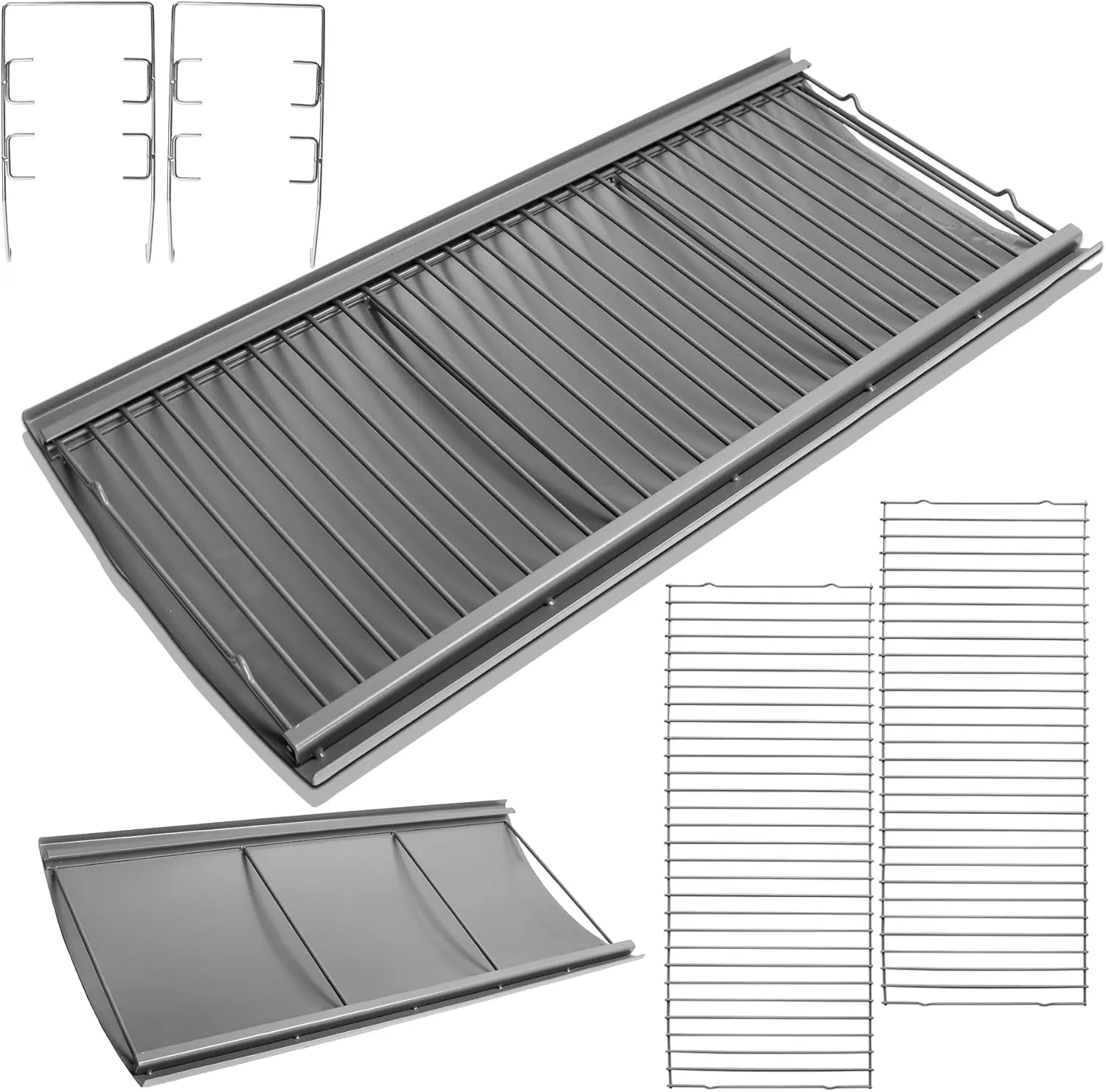 KEESHA 27 Inch Upgrade Large Ash Pan Replacement Parts Chargriller Charcoal 1224, 1324, 2121, 2222, 2727, 2828, 2929 and Charbroil 17302056 with 2 Fire Grate Hanger and 3pcs Removable Fire Grates
