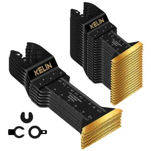 KELIN 24 PCS Extra Long Titanium Oscillating Saw Blades Kit, Oscillating Multitool Blades for Metal and Wood, Ideal for Narrow Long Space (6pcs Extra Long   18 Standard Size)