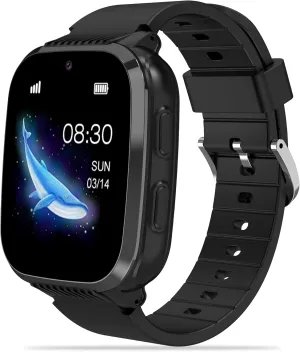 Kids Smart Watch Boys with GPS Tracker & Video Calling Texting 4G Kids Cell Phone Watch Age 5-12, 12/24 Hr SOS Call Voice Chat Alarm Clock Camera Pedometer Sport Mode GPS Watch Tracker for Kids(Black)