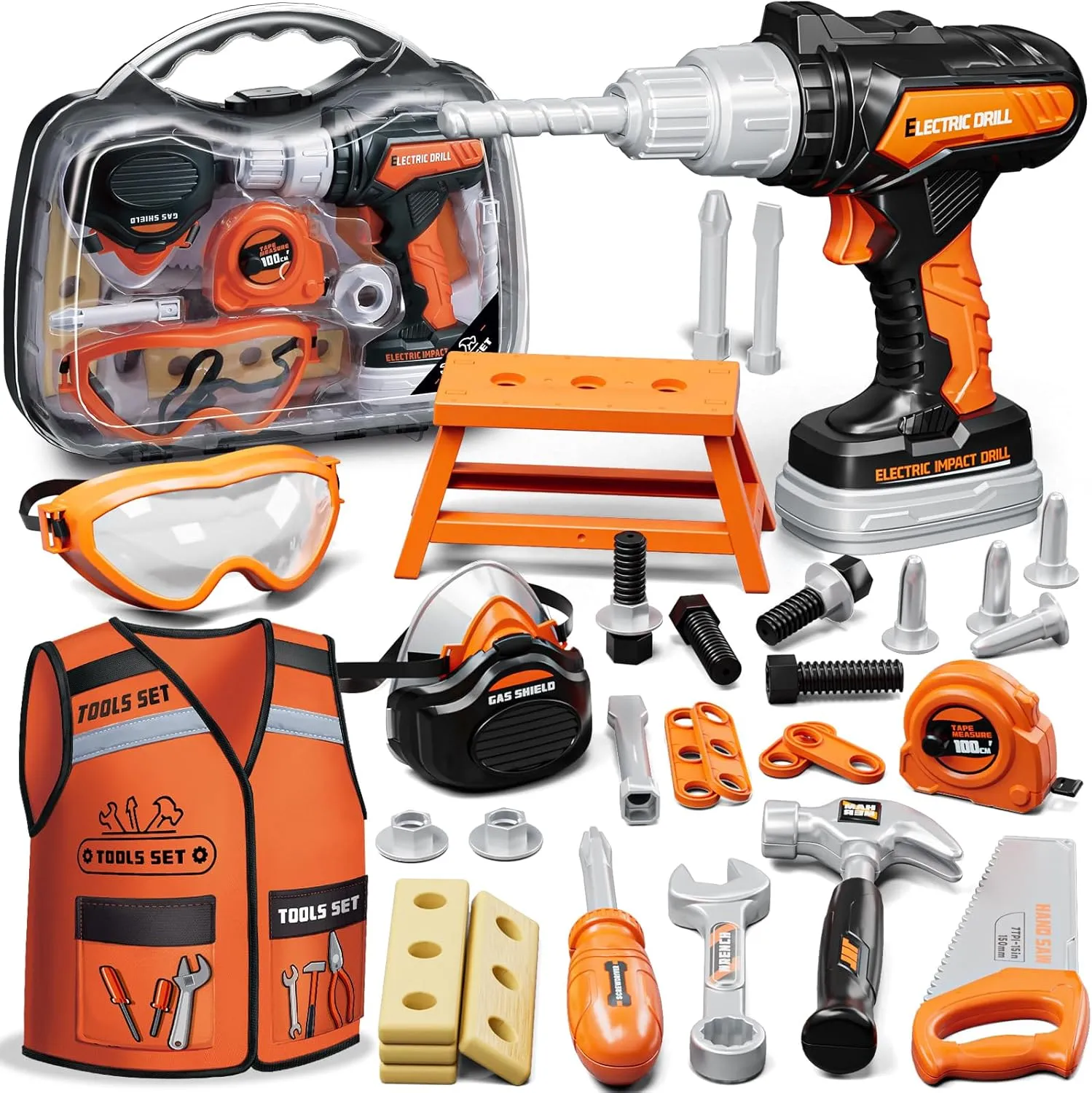 Kids Tool Set, Tools for Kids with Toy Drill, Toddler Tools with Tool Box and Vest, Toys for 3 Year Old Boys