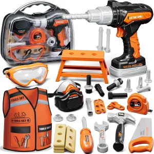 Kids Tool Set, Tools for Kids with Toy Drill, Toddler Tools with Tool Box and Vest, Toys for 3 Year Old Boys