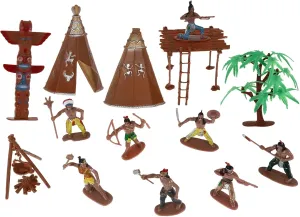 Kisangel 2 Sets Cowboys Indians Playset Imitated Indian Figurines Plastic Cowboy Figures Miniature Aboriginal Figures Home Decorations