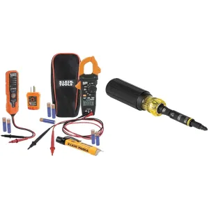 Klein Tools CL120VP Electrical Voltage Test Kit with Clamp Meterds & 32500HD Multi-Bit Screwdriver/Nut Driver, Impact Rated 11-in-1 Tool with Phillips, Slotted, Square and Torx Tips