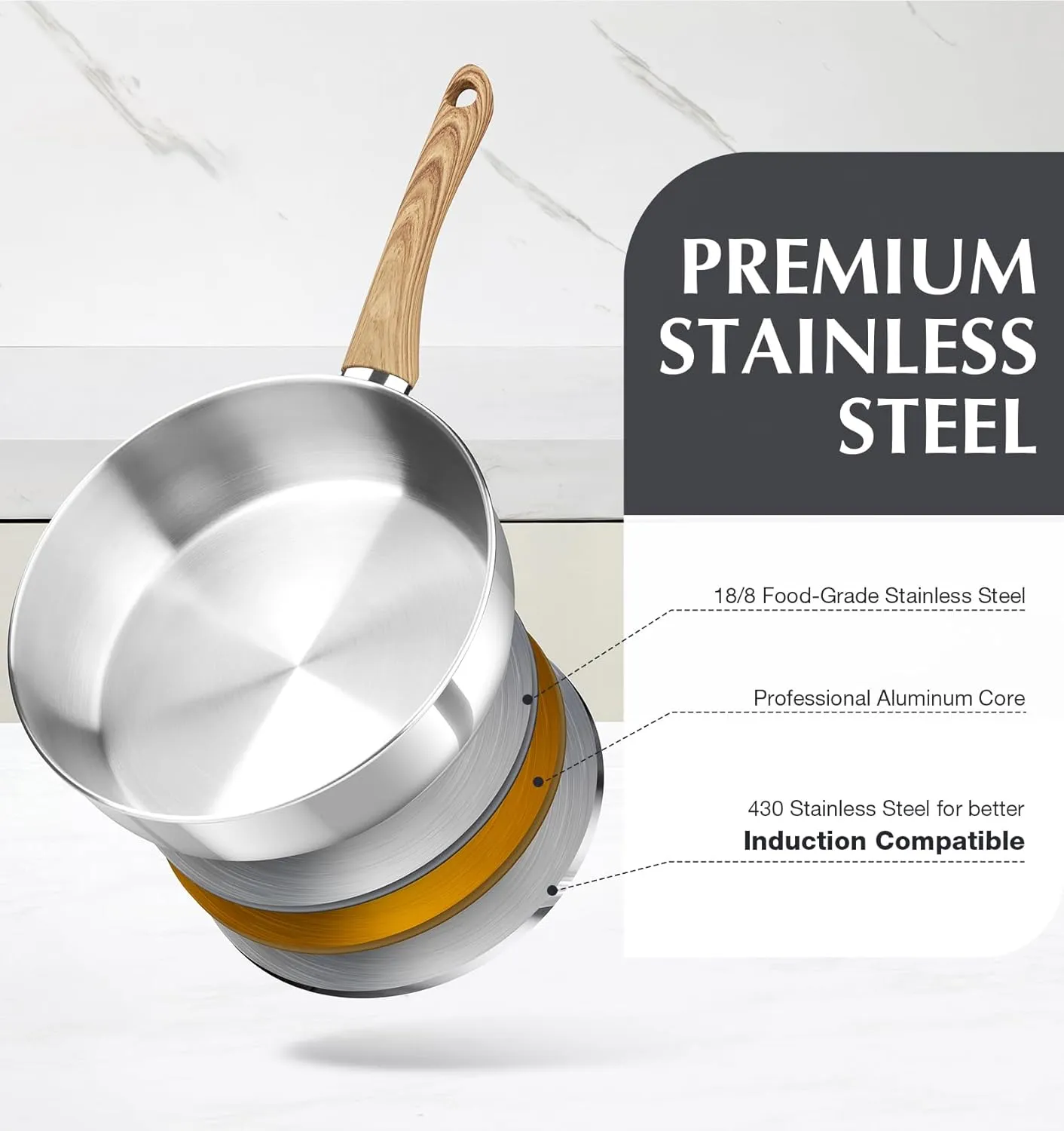 KOCH SYSTEME CS Saute Pan with Lid, 10 Inch Stainless Steel Saute Pan with Lid, Deep Frying Pan with Cool-Touch Bakelite Handle, Stylish Stainless Steel Pan, Deep Fry Pans 4 Quart, Induction Ready