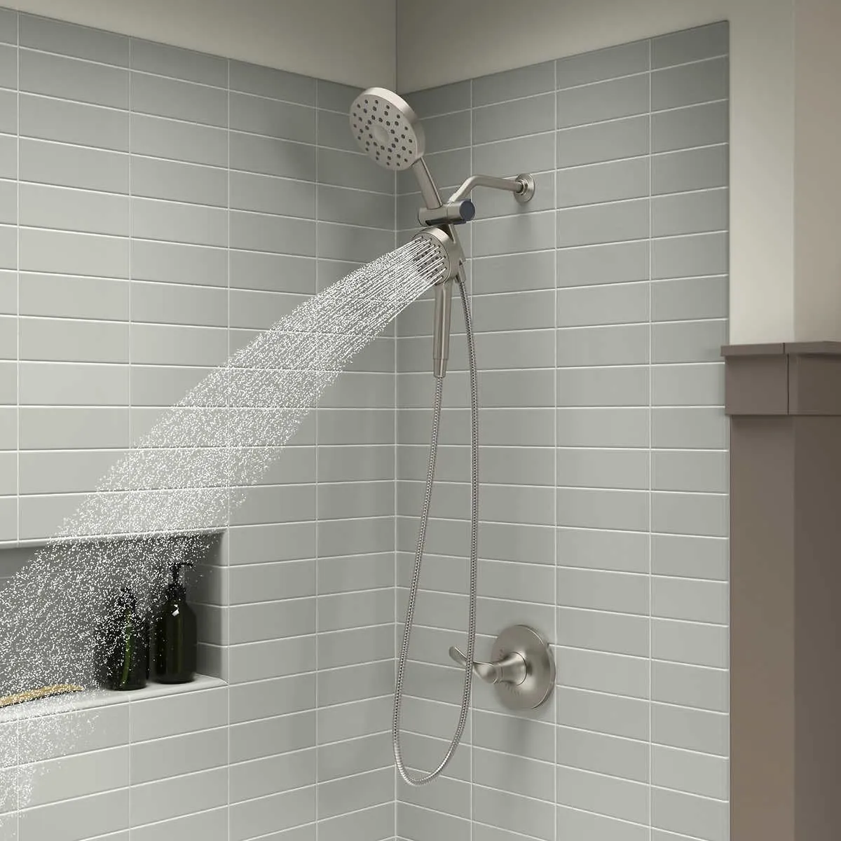 Kohler Prone 3-in-1 Multifunction Shower Head with PowerSweep Combo Shower Kit, PowerSweep Spray, Magnetic Handshower Dock (Brushed Nickel)