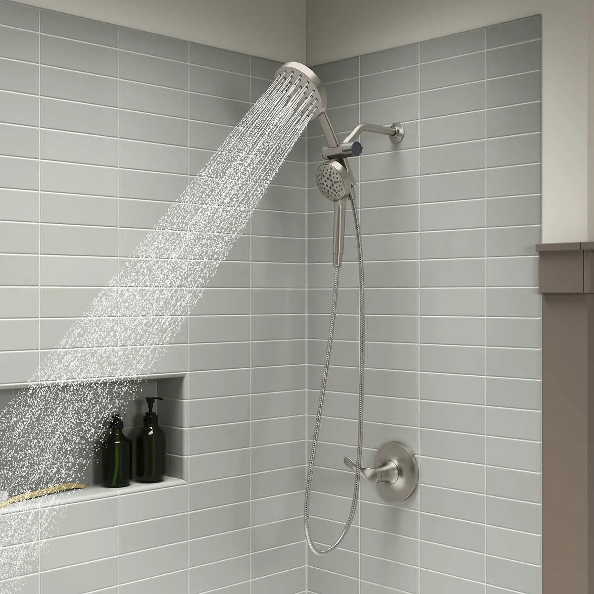 Kohler Prone 3-in-1 Multifunction Shower Head with PowerSweep Combo Shower Kit, PowerSweep Spray, Magnetic Handshower Dock (Brushed Nickel)