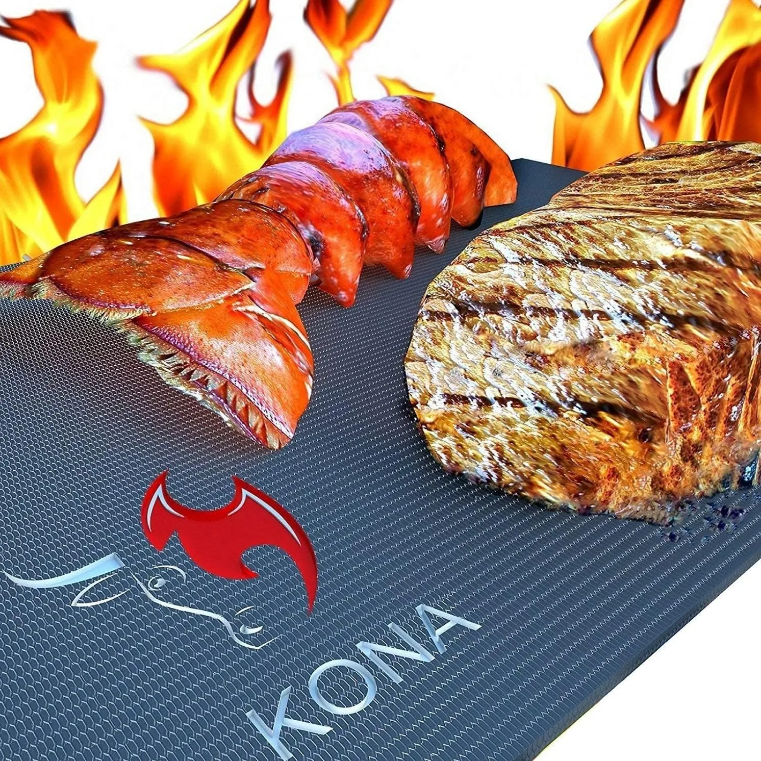 Kona BBQ Grill Mats - Non-Stick for Easy Cleanup, Heavy Duty, 600°F, PFOA-Free, Set of 2, 7-Year Warranty