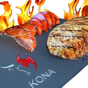Kona BBQ Grill Mats - Non-Stick for Easy Cleanup, Heavy Duty, 600°F, PFOA-Free, Set of 2, 7-Year Warranty