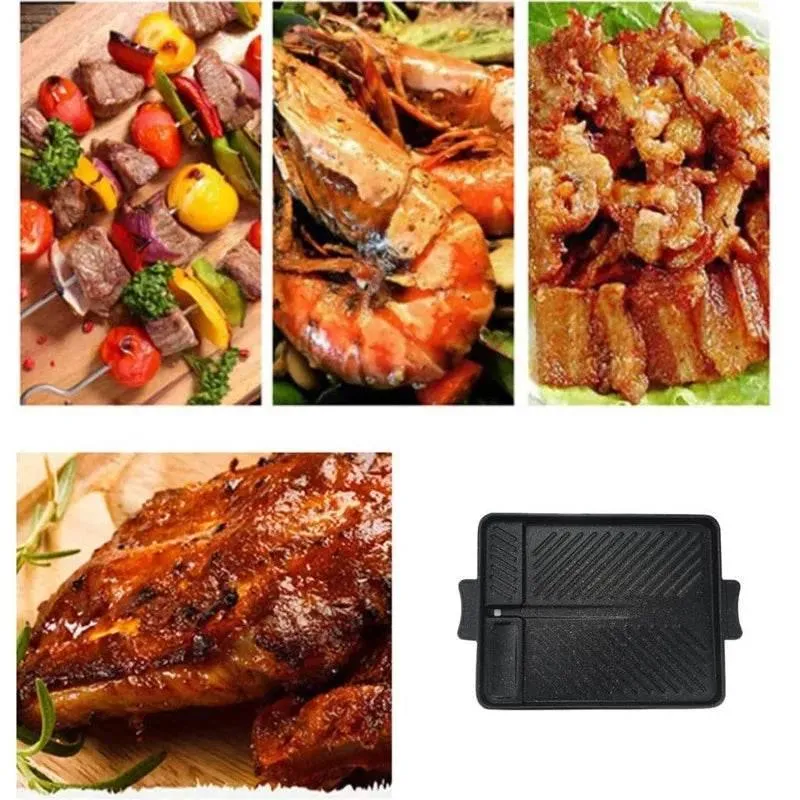 Korean Grill Pan - Non-Stick Smokeless BBQ Tray for IndoorOutdoor Cooking