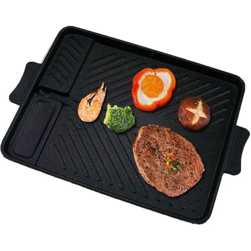 Korean Grill Pan - Non-Stick Smokeless BBQ Tray for IndoorOutdoor Cooking