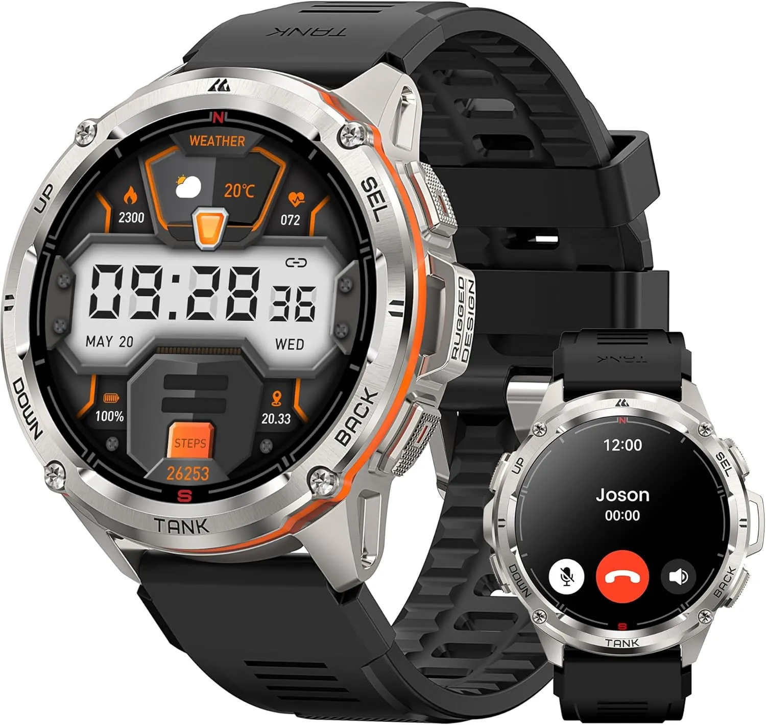KOSPET Tank T3 Ultra Smart Watch GPS for Men, 5ATM Waterproof, Pressure&Altitude&Compass, Extra-Large Battery, Full Metal Body Rugged Military Smartwatch Bluetooth Calling-1.43” AMOLED Display