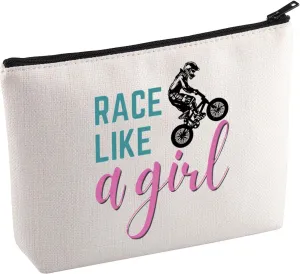 KUIYAI BMX Racer Makeup Bag BMX Girl Gift Bike Rider Gift Bike Stunt Gift Cycling Gift Race Like A Girl Cosmetic Bag For BMX Lovers (RaceLikeG Mup)