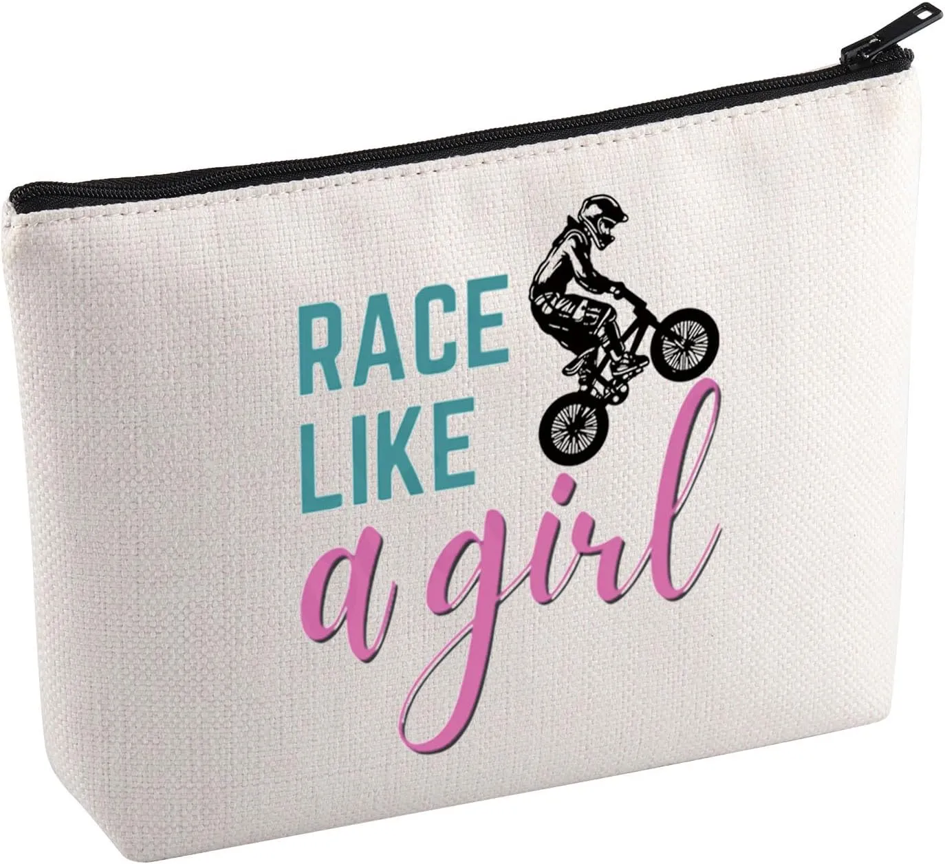 KUIYAI BMX Racer Makeup Bag BMX Girl Gift Bike Rider Gift Bike Stunt Gift Cycling Gift Race Like A Girl Cosmetic Bag For BMX Lovers (RaceLikeG Mup)