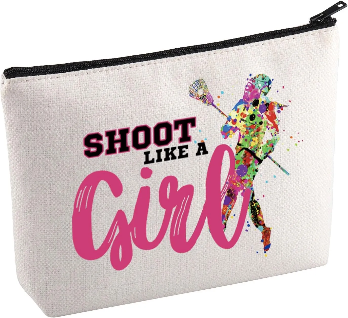 KUIYAI Lacrosse Girl Makeup Bag Lacrosse Lovers Gift Lacrosse Player Gift LAX Mom Gift Lacrosse Team Gift Shoot Like A Girl Cosmetic Bag (ShootLikeG Mup)