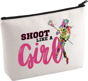 KUIYAI Lacrosse Girl Makeup Bag Lacrosse Lovers Gift Lacrosse Player Gift LAX Mom Gift Lacrosse Team Gift Shoot Like A Girl Cosmetic Bag (ShootLikeG Mup)