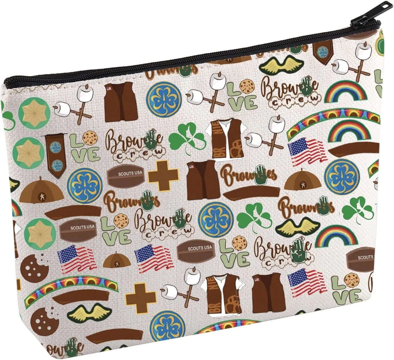 KUIYAI Scout Cosmetic Bag Scouting Troop Makeup Bag Scout Master Gift Girls Power Gift ScoutCamping Journey Makeup Bag(BrownScoutM)