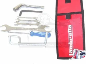 Lambretta Hand Tool Kit 7 Piece & Red Woven Pouch Jack Spanners Etc