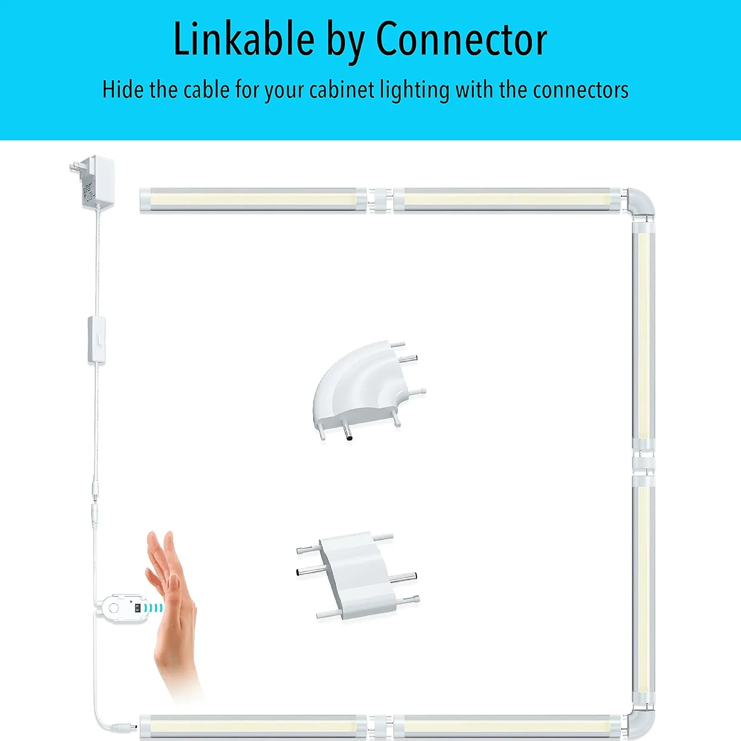 LAMPAOUS LED Dimmable Under Cabinet Lighting Kit, Hand Wave Activated - Touchless Dimming Control, Warm White 6X 12 Panel for Book Shelf, Toolbox Hutch (Warm White)