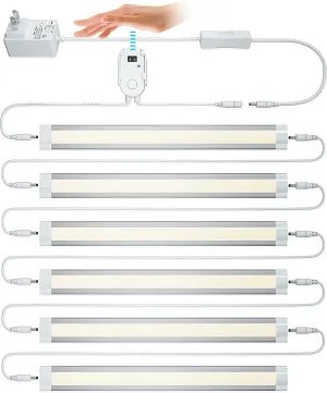 LAMPAOUS LED Dimmable Under Cabinet Lighting Kit, Hand Wave Activated - Touchless Dimming Control, Warm White 6X 12 Panel for Book Shelf, Toolbox Hutch (Warm White)