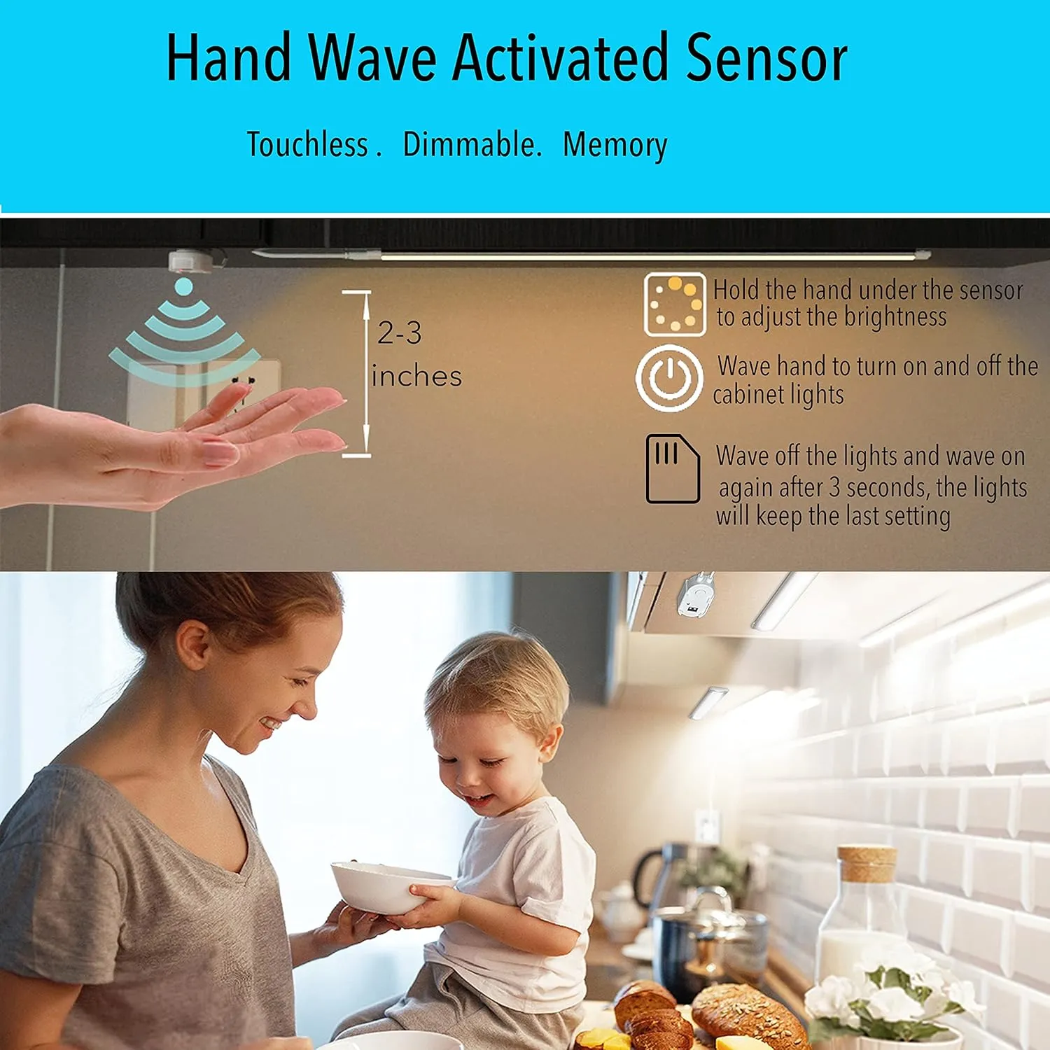 LAMPAOUS LED Dimmable Under Cabinet Lighting Kit, Hand Wave Activated - Touchless Dimming Control, Warm White 6X 12 Panel for Book Shelf, Toolbox Hutch (Warm White)