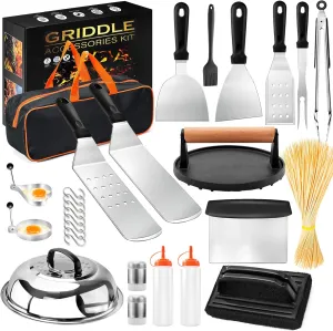 LANNEY Griddle Accessories, 127 Pcs Flat Top Grill Accessories Kit for Blackstone and Camp Chef Griddle Spatula Tool Set with Enlarged Spatulas, Basting Cover, Scraper, Burger Press for Outdoor BBQ
